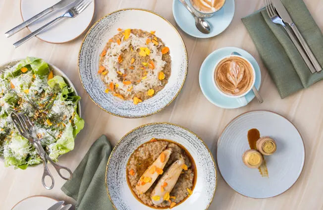 Table with selected plates of food
