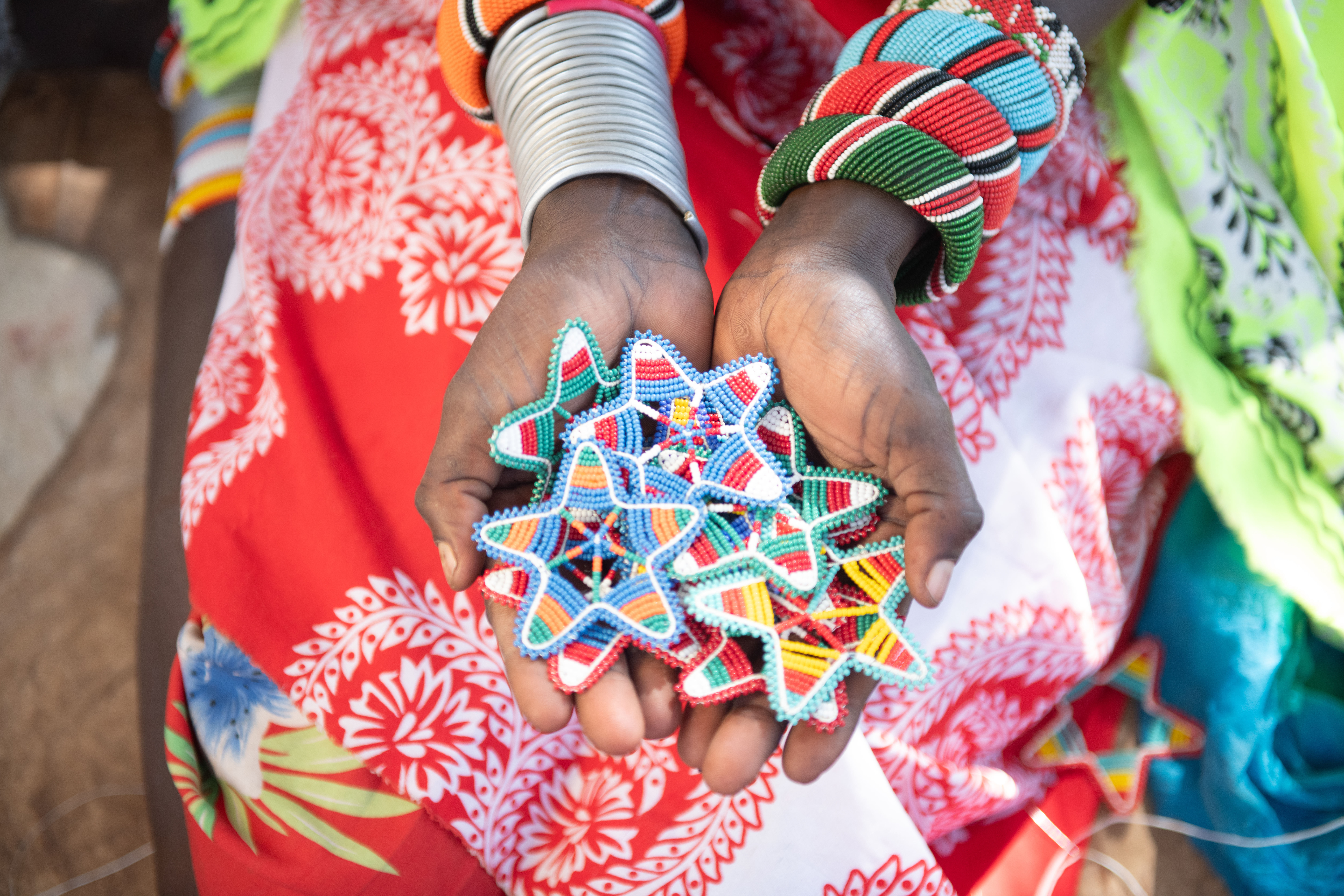 Beads being held