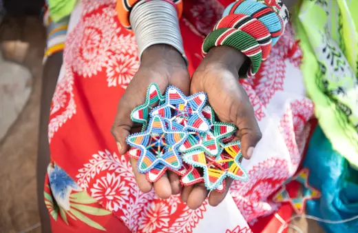 Beads being held