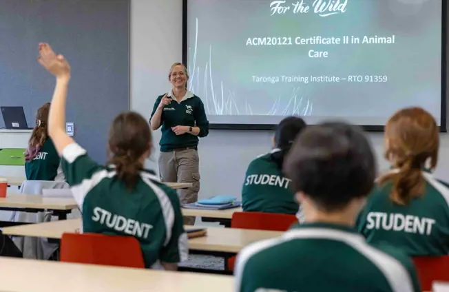 Students participating in a Certificate II in Animal Care class at Taronga Training Institute.