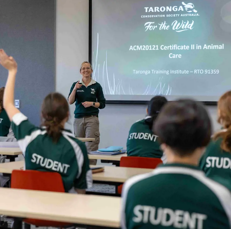 Students participating in a Certificate II in Animal Care class at Taronga Training Institute.