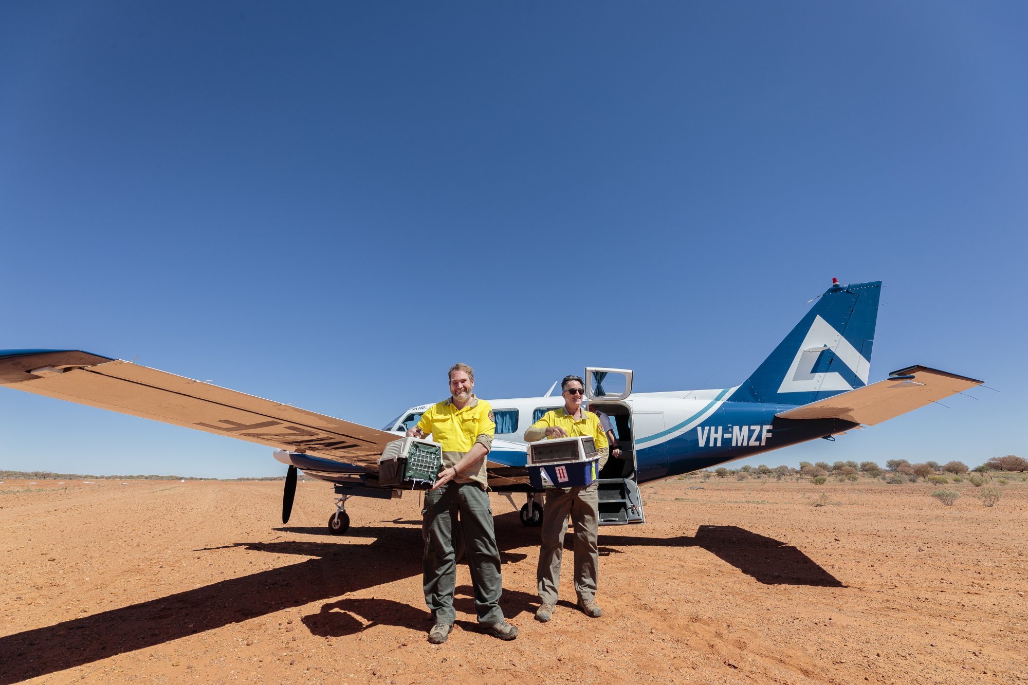 National Parks and Wildlife Service staff with bilbies