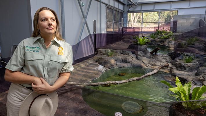 Taronga Wildlife Conservation Officer Dr Phoebe Meagher at Platypus Rescue HQ at Taronga Western Plains Zoo, Dubbo